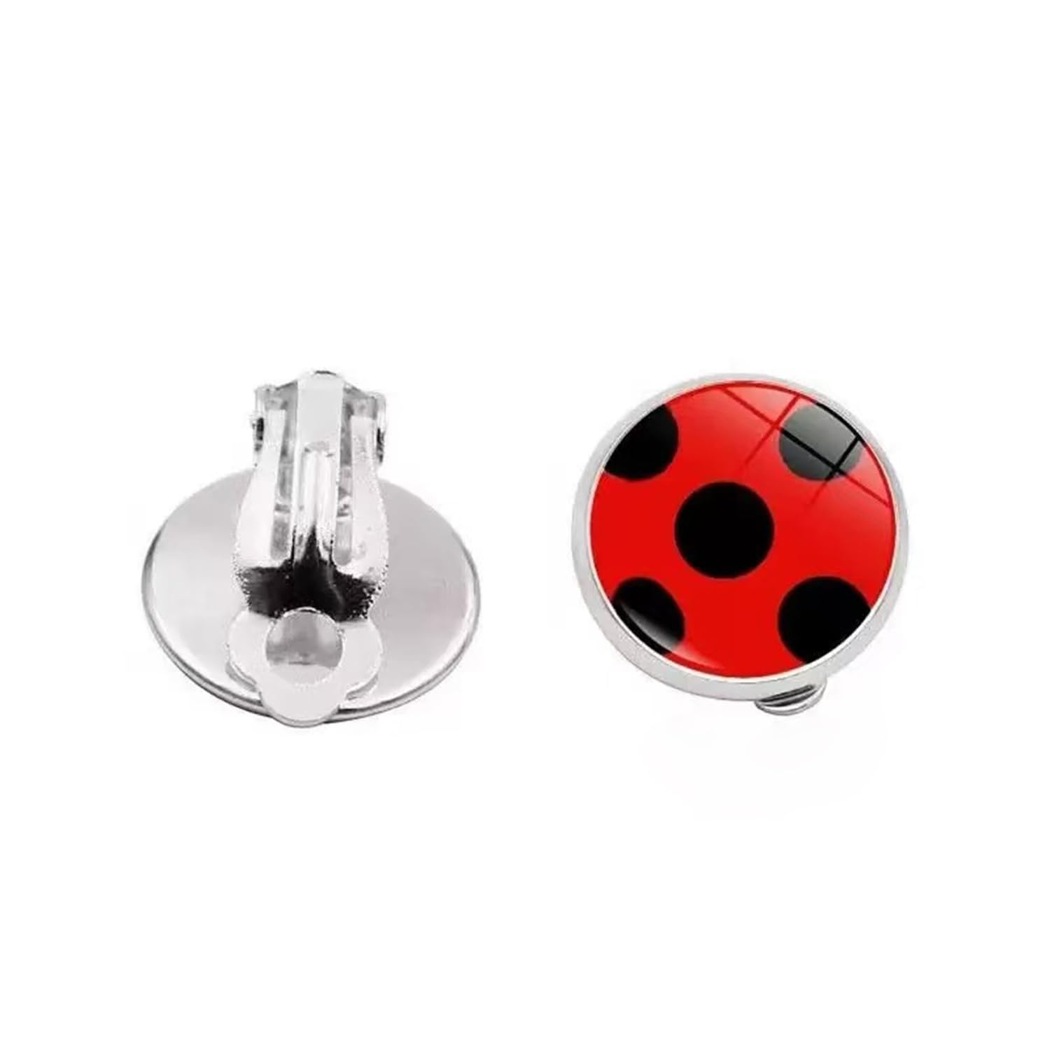 Ladybug Earrings Clip on Earrings No Pierced Ladybird Design Jewellery with Silver Ear Cuff Black Spot Red Charm for Girl woman Cosplay Ear Hoop