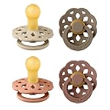 Boheme Soother 4-Pack. BPA Free Dummy Pacifier, Round Nipple. Natural Rubber Latex, Made in Denmark. 0-6 Months (Pack of 4), Peach Mix