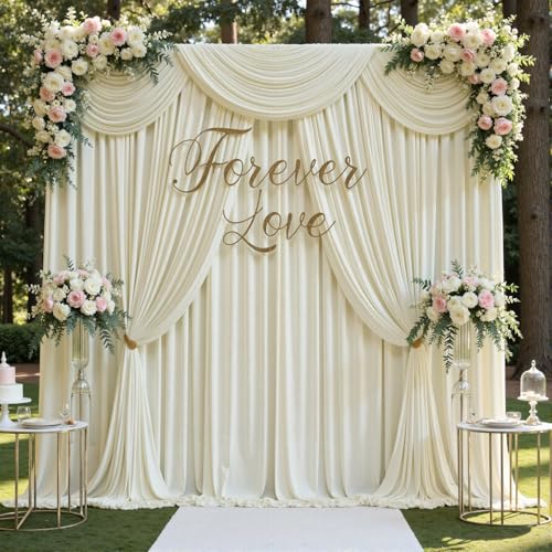 gogoparti 40ft x 12ft Ivory Wrinkle-Free Backdrop Curtain for Wedding Parties, Thick Polyester 8 Panels 5x12ft for Wedding Birthday Baby Shower Halloween Photography Party Background