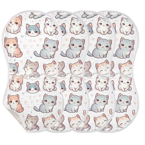 Muslin Baby Burp Cloths, Cute Cats Cotton Soft Burp Cloths for Newborns​​, Extra Absorbent Burp Cloths 4-Pack​​, 22 x 11 Inch