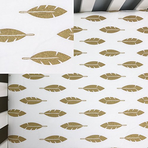 Image of American Baby Company 100% Natural Cotton Percale Fitted Crib Sheet for Standard Crib and Toddler Mattresses, Sparkle Gold Leaves, Soft Breathable, for Boys and Girls