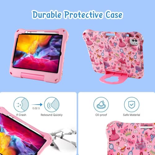 iPad Air 11 2026 M4 11 inch Kids Tablet Case for Kids Boy Girl,iPad Air 4th 5th 6th Generation Princess Light EVA Foam Shockproof Kid-Friendly Kid Pro Tablet Cover with Stand Handle Pink - image 8