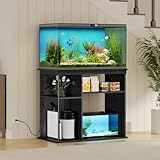 MAHANCRIS 40-50 Gallon Fish Tank Stand with Power Outlet, Wooden Aquarium Stand with Filter Storage, Heavy-Duty Reptile Tank Stand with 3-Tier Storage Shelves, 36.2" L x 19.7" W x 31.7" H, Black