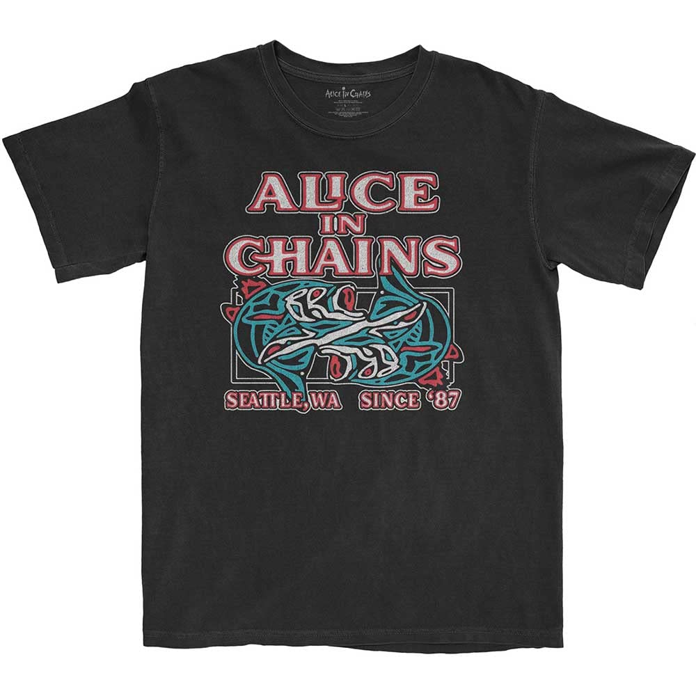 Rock Off Officially Licensed Products Men's Black Alice In Chains Totem Fish Official Tee T-Shirt Unisex (Large)