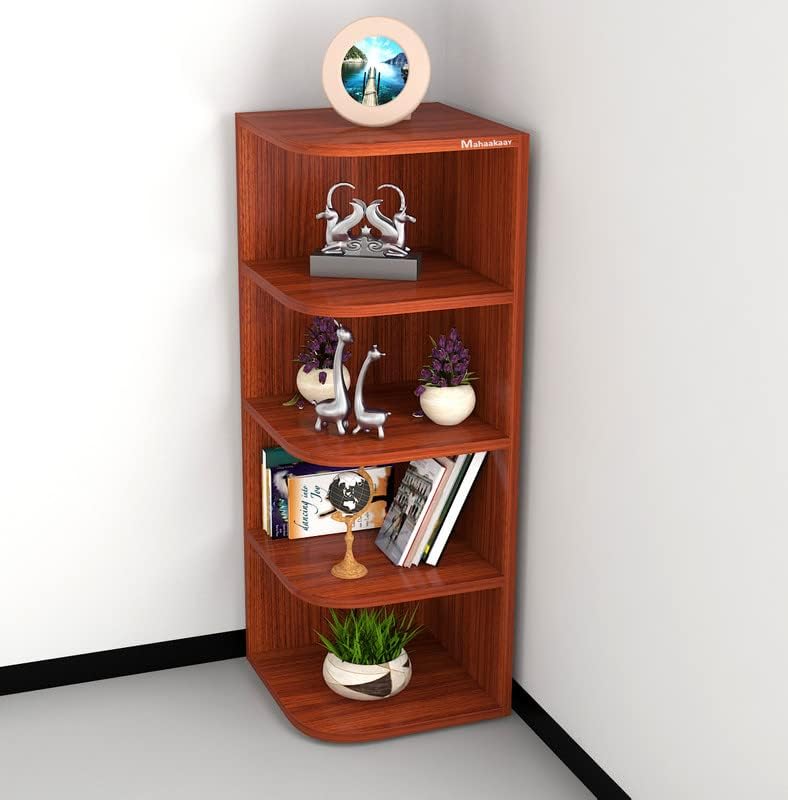 Esta Engineered Wood Corner Stand Display Rack Shelves Tier Color Classic Walnut-image-9