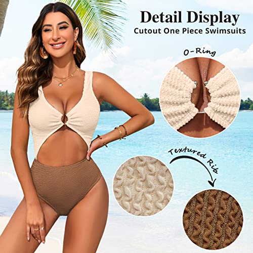 Tinstree Women One Piece Swimsuits,Bathing Suits For Women Summer Vacation Outfits Cutout 1 Piece Tummy Control Cute Clothes High Waist U Neckline Metal O-Ring Clubwear Comfy Cheeky Bathing Suit,Xl #TOP1