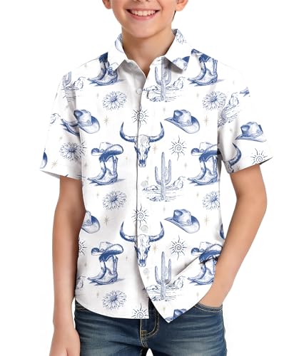 SWTJIC Boys Western Shirts Button Up Cowboy Country Outfits Kids 14T
