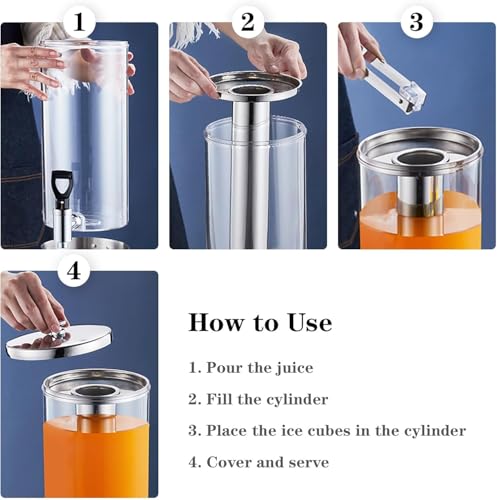 Dispensador de Bebidas Doble 6L con núcleo de Hielo, Jarra de Bebida de Acero Inoxidable para Fiestas, Grifo extraíble y Protector de Salpicaduras, diseño Desmontable para una fácil Limpieza