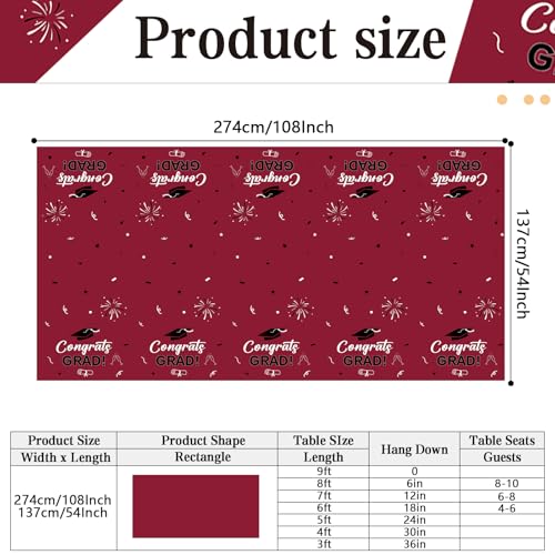 Image of Graduation Decorations 2025, 3 Pack Wine Black Graduation Tablecloth 2025 Graduation Party Decorations, Graduation Table Decorations Class of 2025 Table Cloths for College School Supplies 54 inchx108 inch
