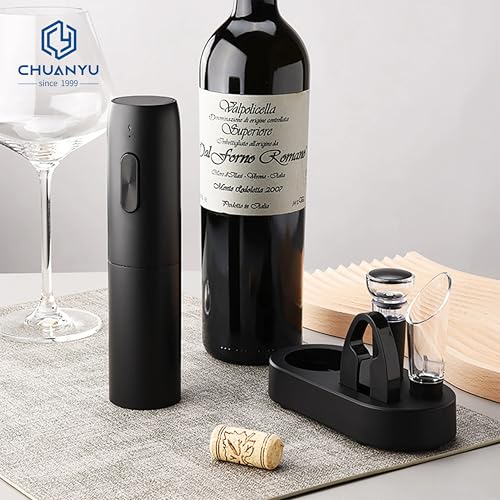 CHUANYU Electric Wine Opener, 5 in 1 Automatic Electric Wine Bottle Corkscrew Opener with Foil Cutter, Rechargeable (Stainless Steel) (Black)