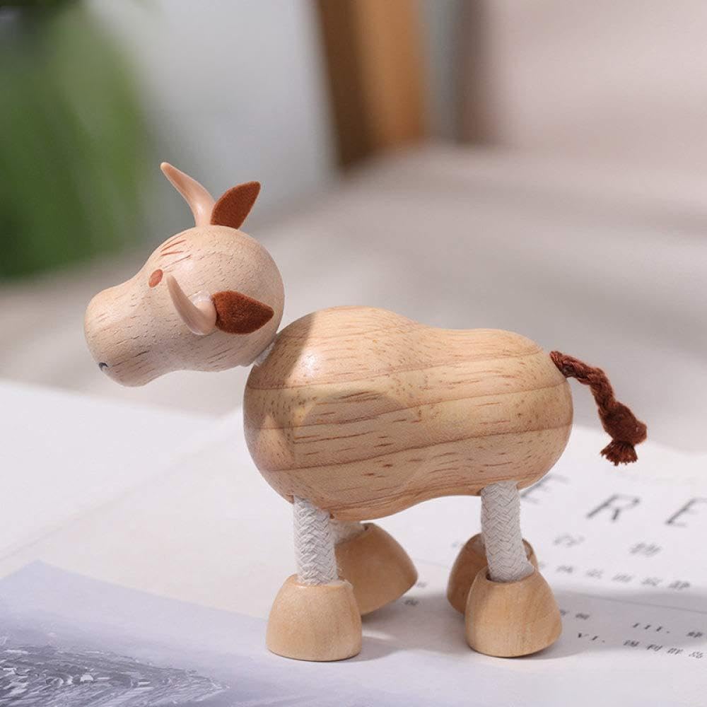 Petite statue en bois taureau mignon pour decorer une etagere de salon ou un bureau