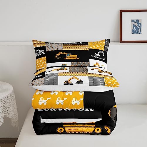 Image of Feelyou Excavator Comforter Construction Vehicles Comforter Set Equipment Trucks Bedding Set for Children Kids Boys Girls Cartoon Car Duvet Set Geometric Lattice Room Decor Quilt Set Queen Size