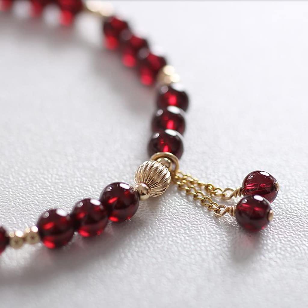 LYGBAOFUL Tobillera de Cristal Granate Natural con Cadena, Cuentas de Transferencia de Cuerda roja para Mujer, Tobillera Tejida con Temperamento para Enviar Novias, Regalo de cumpleaños,