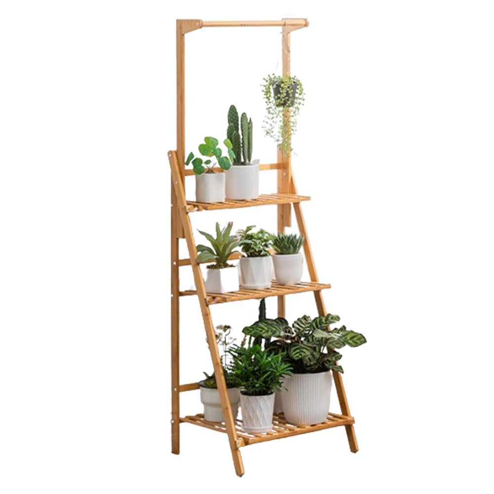 Support à plantes en bois à 2 niveaux : étagère en bois noble pour salon