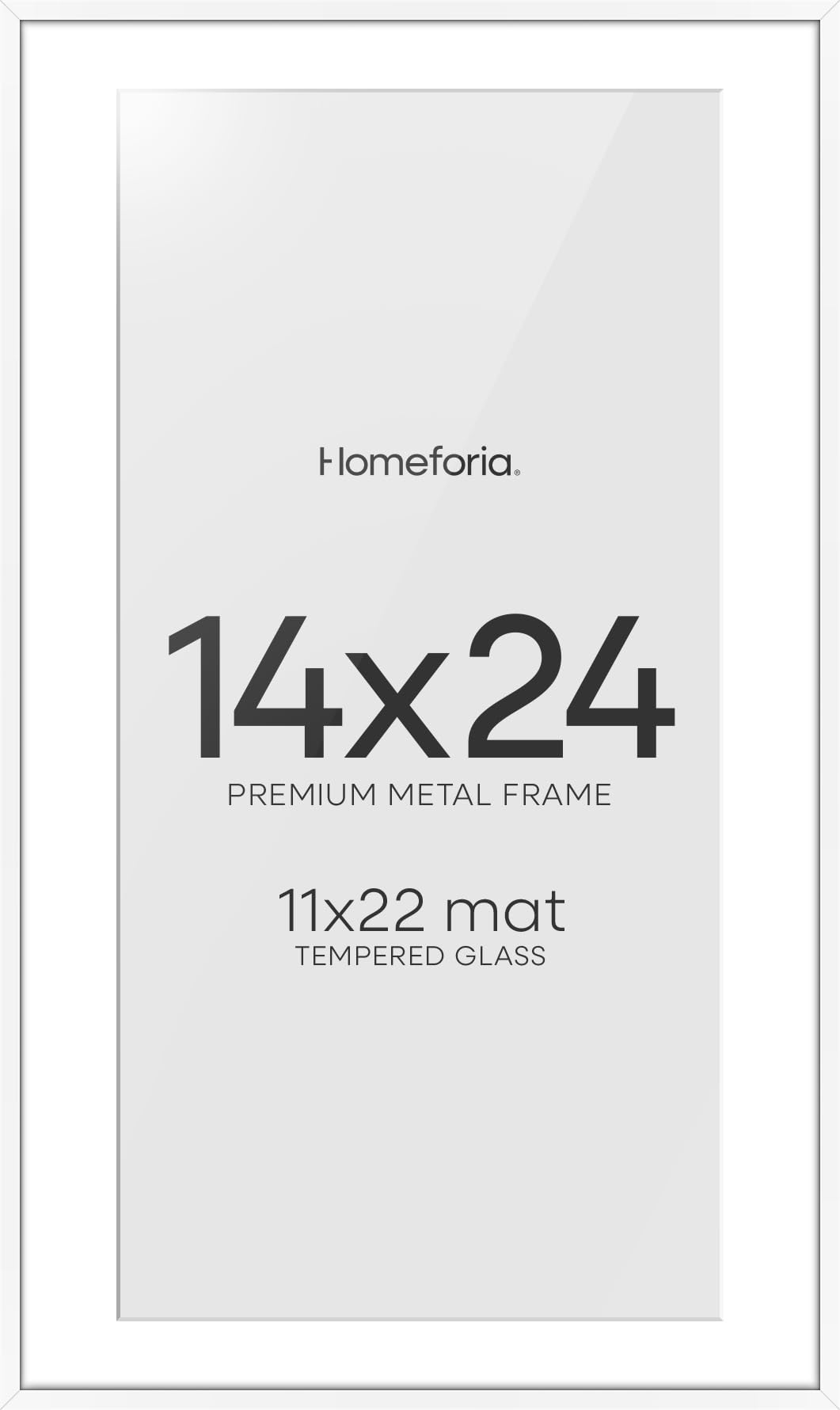 Homeforia 14x24 White Picture Frame, High-End Metal, 11x22 Mat, Glass | High End Aluminum, Tempered Glass, Acid-Free 11x22 Removable Mat, 14x24 in Edge-to-Edge Display 24x14, Wall Kit, Set Of 1