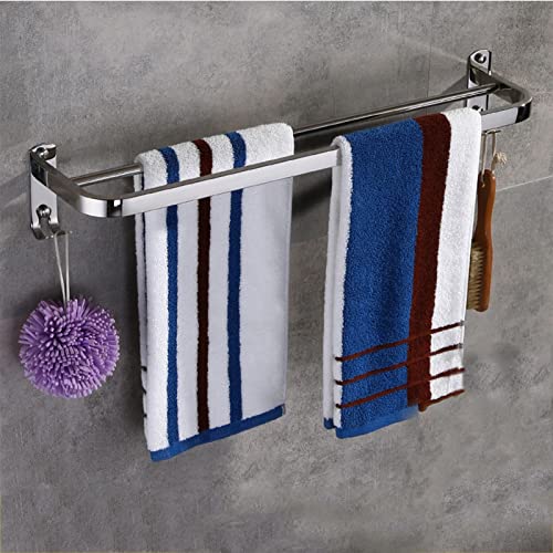 Porte-serviettes mural en acier inoxydable compact avec 2 crochets - 4