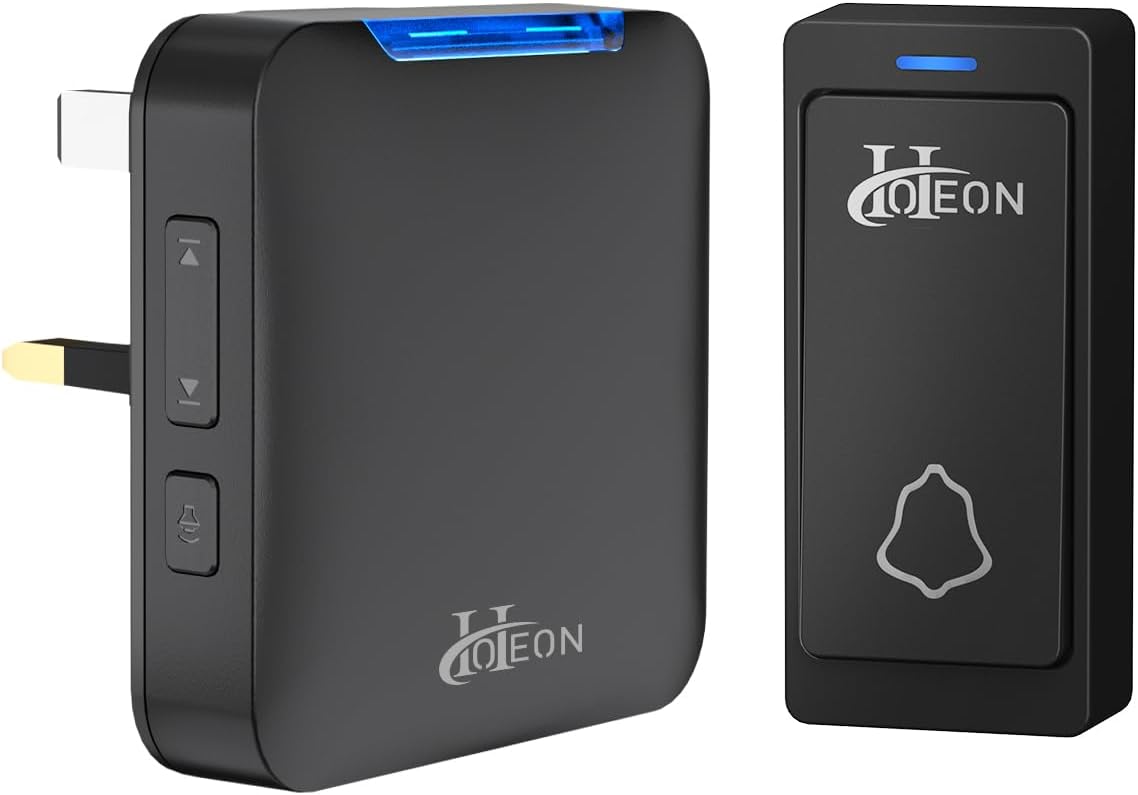 Wireless Doorbell for Home - 5 Adjustable Volume with 32 Chimes & LED Flash, 1000Ft Range, Easy Installation (1 Receiver + 1 Push Button, UK Plug)