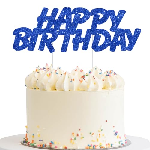 BEISHIDA blue HAPPY BIRTHDAY Cake Topper, Happy Birthday Cake Bunting Decor,Birthday Party Decoration Supplies，Photo Booth Props