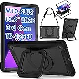 DETUOSI Shockproof Case for Lenovo Tab M10 Plus 10.6' 3rd Generation 2022 (TB-125FU/ TB-128F) with Shoulder Strap, 360 Degree Rotating Swivel Kickstand Heavy Duty Hybrid Bumper Protective Cover