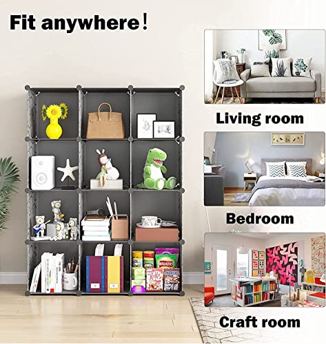 Maginels Portable Storage Cubbies - 14"X14" Cube Storage Shelves Storage Organizer Shelf For Clothes,Portable Shelf Toy Organizer Cabinet,Plastic Dresser Clothes Storage Cubes, Black, 4X3-Cube #TOP5