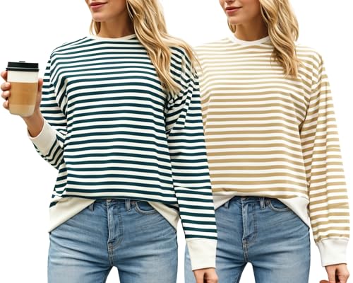 Image of VIMAL JONNEY Women Striped T-Shirt || T-Shirt for Women || Full Sleeve T Shirt || T-Shirt-VIMAL640620