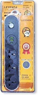 مشترك كهربائي بقوة 2500 وات و13 أمبير 220-240 فولت مع 3 منافذ وكابل 2 متر ومنفذين USB ومنفذ واحد من نوع سي للاب توب والكمبيوتر وماك بوك والأجهزة الكهربائية المنزلية والمكتب وشاحن الموبايل