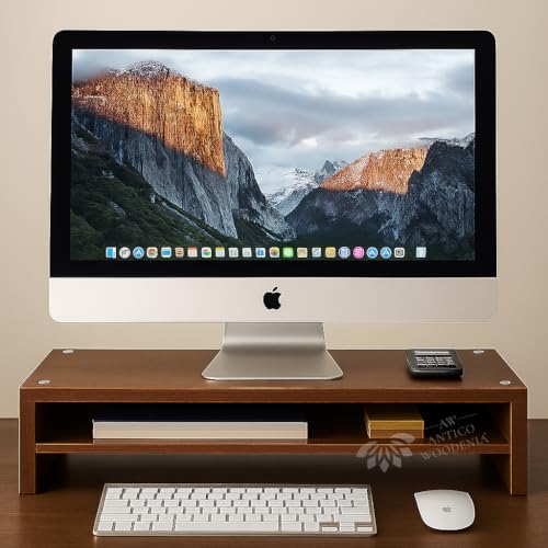 Image of Wooden Monitor Stand with Storage Organizer For Desk, Tables, Office, Home, Studio, Study Table | Desktop Ergonomic Monitor Stand Riser (Rosewood Brown, Large)