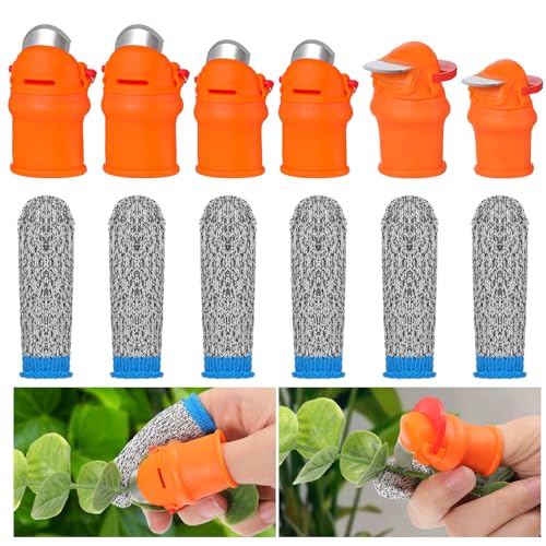 Wanmu 12 Pcs Gardening Thumb Knife, Silicone Gardening Finger Sleeve Finger Knife-Plants Picking Trim Hand Tools, Orange Thumb Cutter Harvesting Tool for Picking Plant Vegetable Fruit