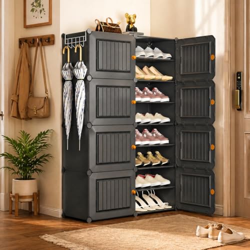 Image of Mevigo 16-Tier Shoe Rack with 6-Doors| Holds 32 Pairs |Waterproof & Dustproof Modular Plastic Shoe Cabinet| Foldable Stackable Shoe Organizer with Metal Frame |Space Saving Storage for Home,Entry Way