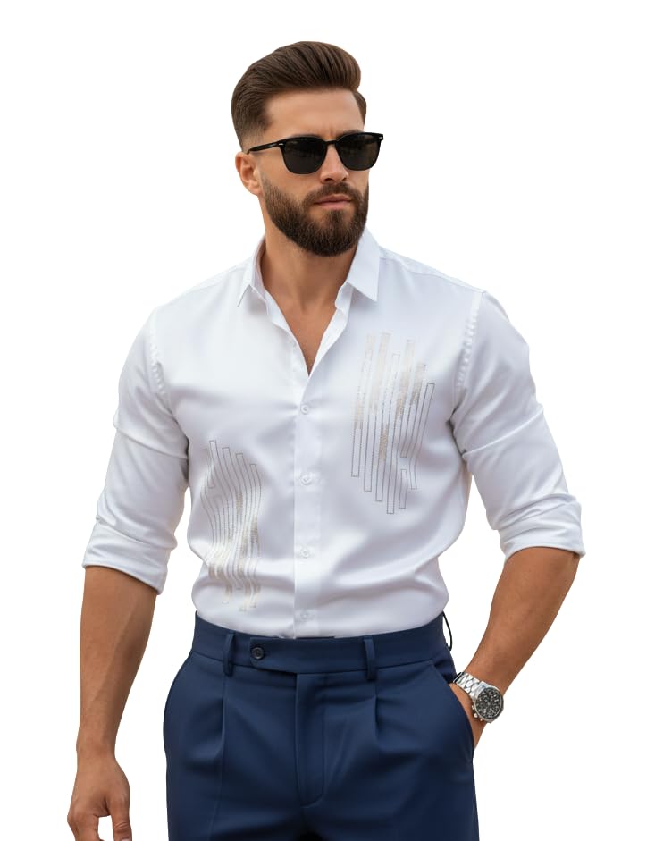 Image of IndoPrimo Men's Stylish Satin Shirt for Party and Casual Wear - Exclusive Designer Full Sleeve Shirt for Men - Pilar