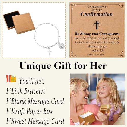 Image of Catholic Gifts for Girl Virgin Mary Christian Cross Bracelet First Communion Baptism Confirmation Gifts For Teen Girls Link Jewelry