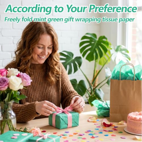 Image of Bobobag 100 Sheets Mint Green Tissue Paper, 20 inch x 14 inch, for Gift Bags, Gift Box Stuffing, Floral Bouquet Wrapping, Fragile Item Cushioning and Basket Lining