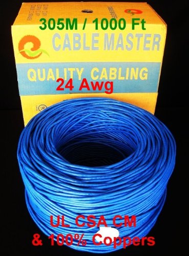 SuperEcable 1000Ft UTP Cat5e Communication Networking Bulk-Solid Copper Cable - Bule