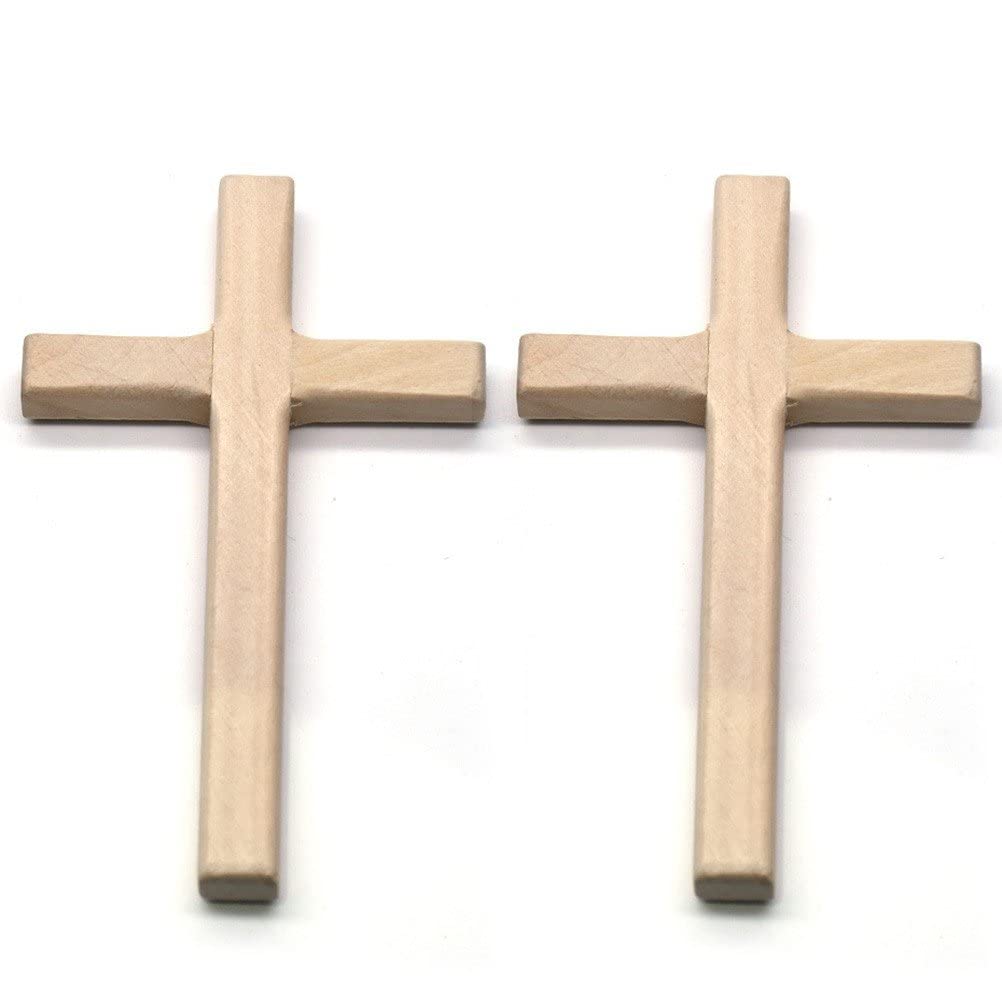 Wudaizhi Beige 2Pcs Handmade Wooden Crosses, Religious Prayer Hands Holding Wooden Cross, Religious Charm Necklace Pendant Making, Crucifix Jesus Christ Ornaments