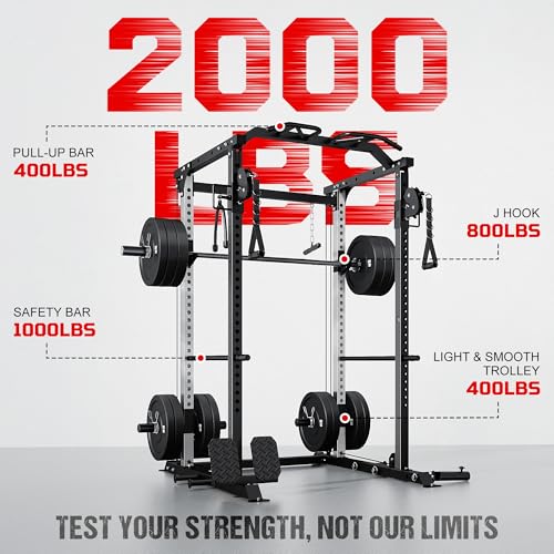Image of DP01 Power Cage, 2000LBS Squat Rack with Cable Crossover and Dual Independent Pulley System, Full Cage for Full Body Training, Power Rack with More Training Attachments for Home Gym