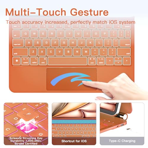 Image of RAYMCRAFT for iPad Air 11 inch Case with Keyboard (M4 /M3 /M2, 2026 /2025 /2024), iPad Pro 11 (4th /3rd /2nd /1st Gen) & Air 5 /4th Magic Keyboard Case, Backlit, Multi-Touch Trackpad, Orange