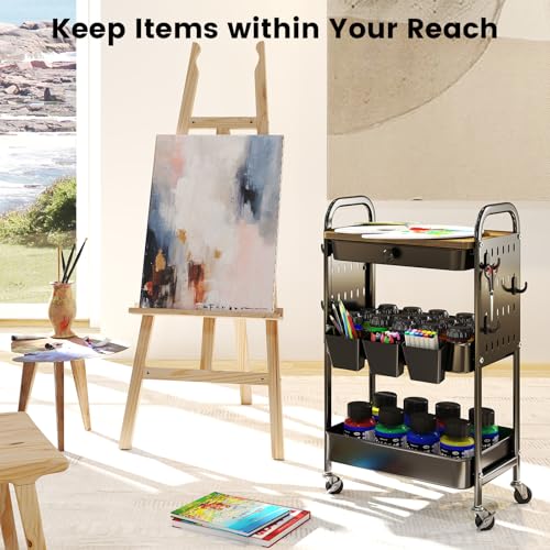 danpinera Carrinho de rodinhas de 3 camadas, carrinho de armazenamento de metal com tampo de mesa de