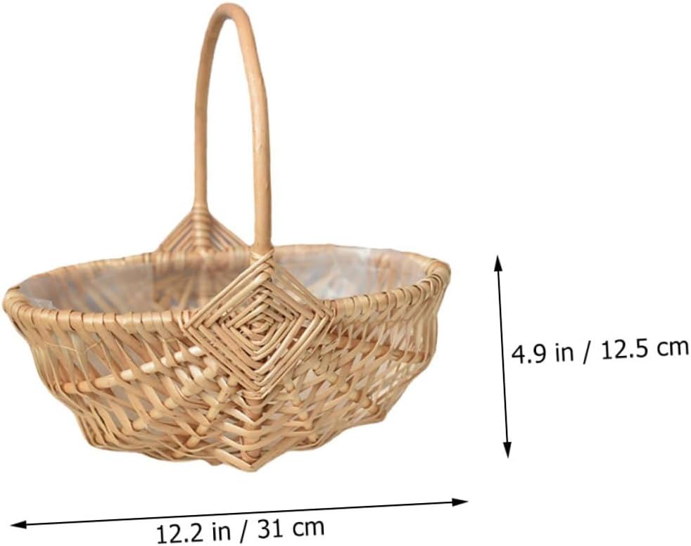 Woven Large Flower Girl Basket Handmade Wicker Floral Arrangement Basket Portable Decorative Flower Shop Supply for Wedding Ceremony