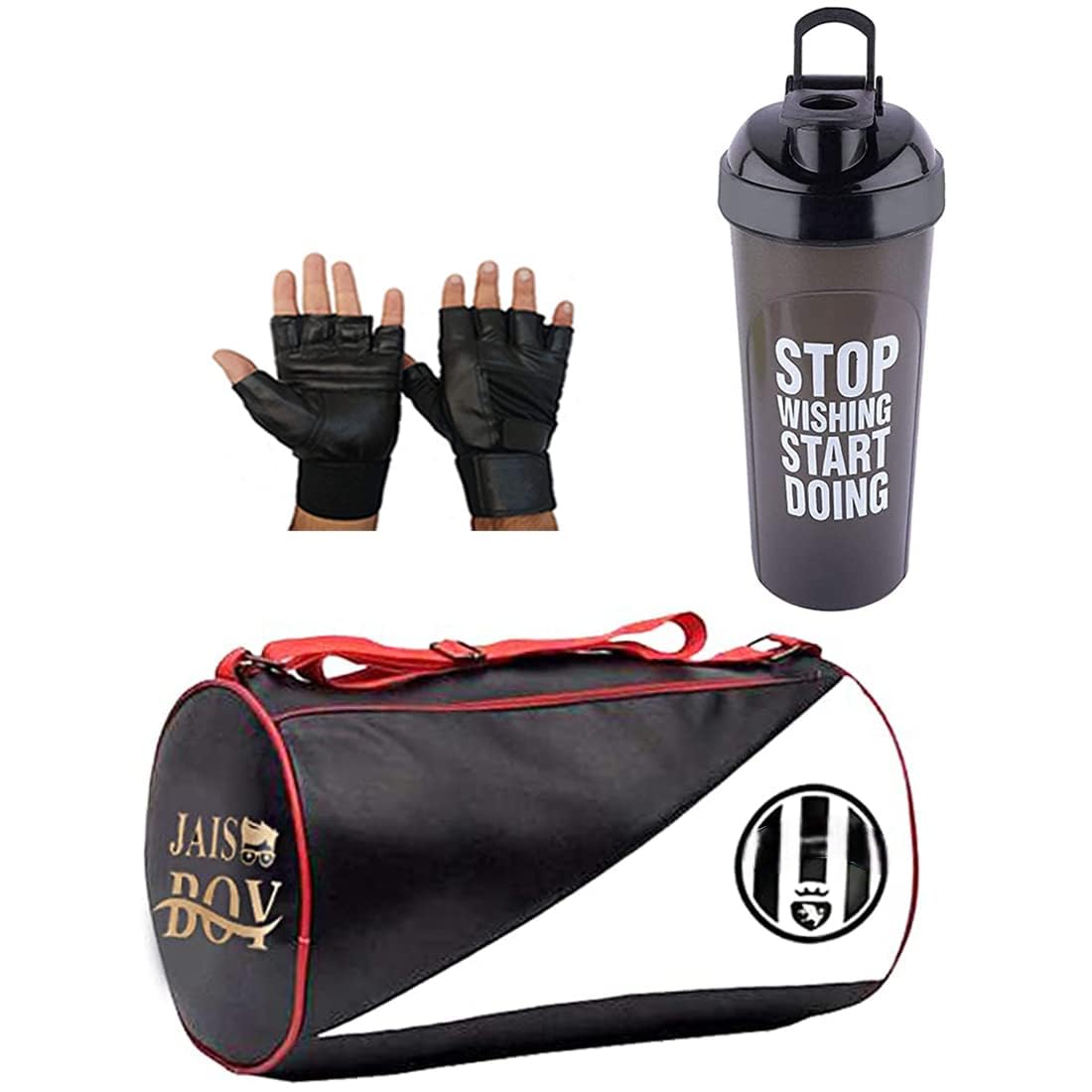 jais boy - we made for young generation JAISBOY Gym Bag Combo Sports Bag Men's Combo of Leather Gym Bag, Spider Shake Bottle with Black Gloves Fitness Kit Accessories-picture-16
