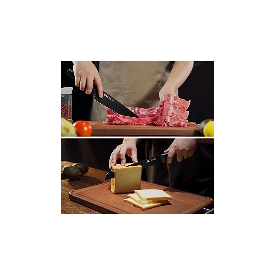 OOU Kitchen Knife Set - 15 Pcs High Carbon Stainless Steel Chef Knife Sets, Dishwasher Safe Black Knives Block Set With Built in Sharpener, Best Christmas Gifts for Men Women