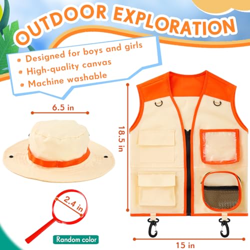 Image of Ramede Kids Safari Explorer Vest and Hat Explorer Costume for Fishing Adventure Camping Boy Girls Cosplay