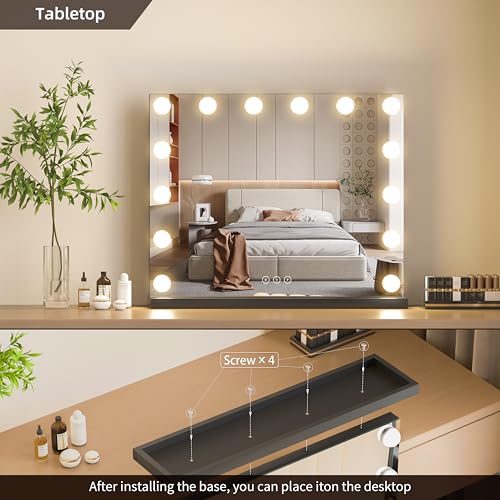 Image of Vanity Mirror with Lights Lighted Makeup Mirror with Dimmable LED Bulbs,3 Color Lighting Modes,USB Charging Port Touch Control,Sturdy Metal Frame Design,Black (50x40cm, 4.70)