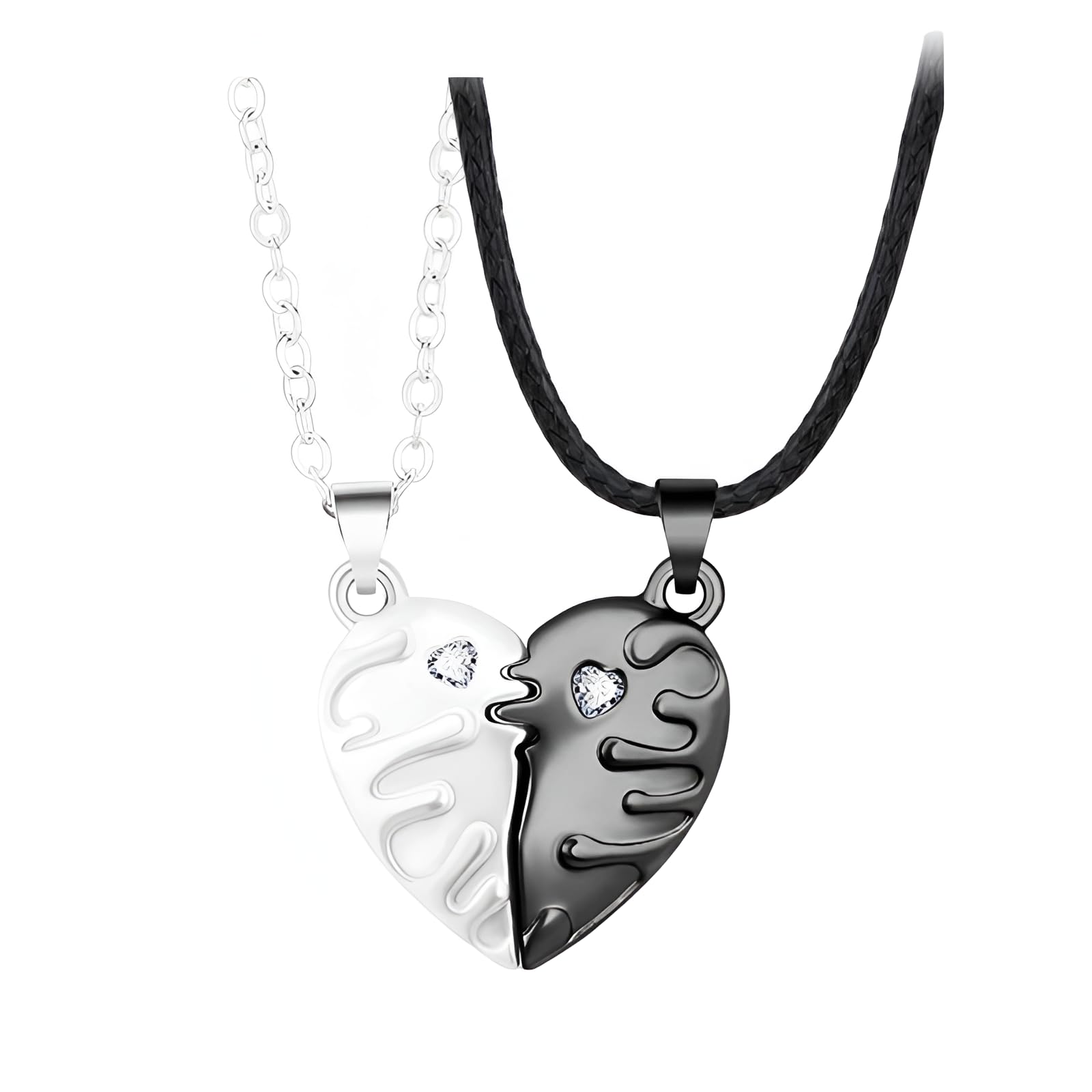 HHRLCH 925 Sterling Silber Puzzleteil-Halskette für Damen und Herren, herzförmige Paar-Halsketten, passende Puzzleteil-Halskette, niedliches Tier-Puzzle, niedliches Cartoon-Tier, Paar-Halskette,