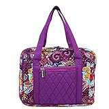 DIWI Quilted Bible Cover Large Sizes 10 X 7 X 2.75 Inches Bible Tote Good Book Case (L, C2 Purple Garden)