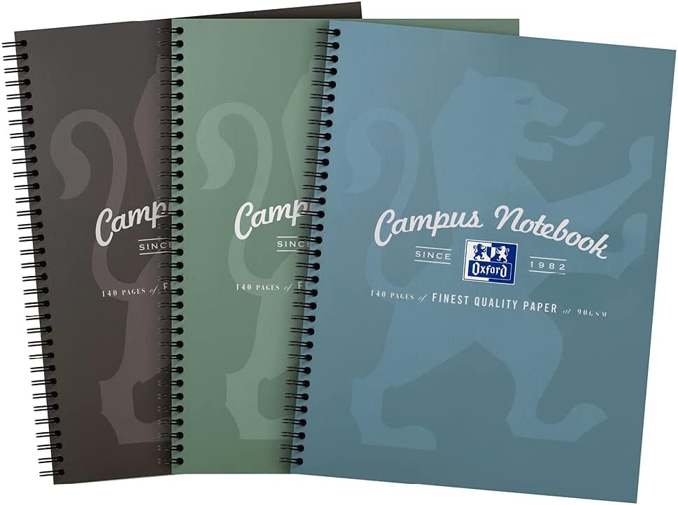 Oxford Campus A4 Notebook, Card Cover Wirebound, Lined, 140 pages, Assorted Metallic (Pack of 3)