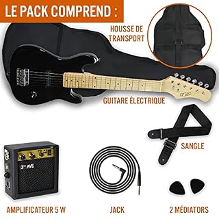 3rd Avenue Pack Guitare Électrique enfant Taille Junior 1/4 pour Débutants, Ampli Portable 5 W, Jack, Housse, Médiators et Sangle – Noir - Les Beatles, Paul McCartney, John Lennon, RIngo Starr, George Harrison 3rd Avenue Pack Guitare Électrique enfant Taille Junior 1/4 pour Débutants, Ampli Portable 5 W, Jack, Housse, Médiators et Sangle – Noir – Image 3