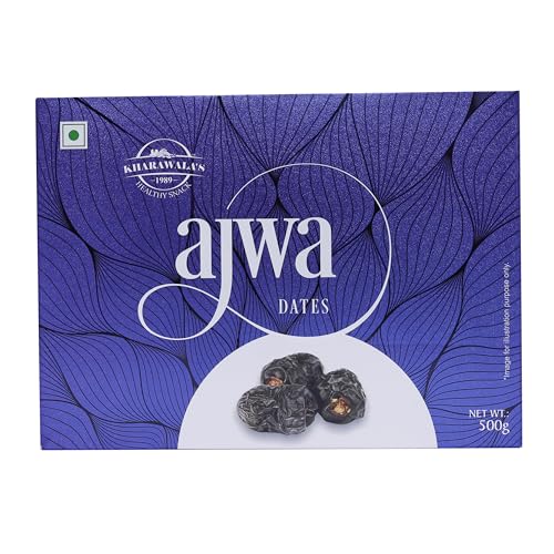 Image of KHARAWALA'S Ajwa Dates - 500gm | From the Finest Farms | Premium Khajoor | Fresh & Authentic Dry fruits | Naturally Sweet & Juicy Dates from Saudi Arabia