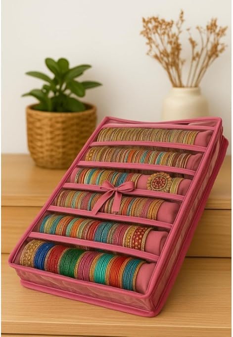 Image of SNA Satin Six Roll Bangle Case Bangle Box Vanity Box (Pink)