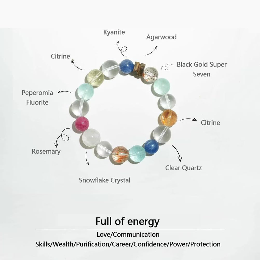 Pulsera de piedras preciosas curativas naturales Pulseras de cristal azul citrino Pulsera elástica hecha mano para yoga Alivio del estrés Joyería de cristal para hombres y mujeres,Multi colored