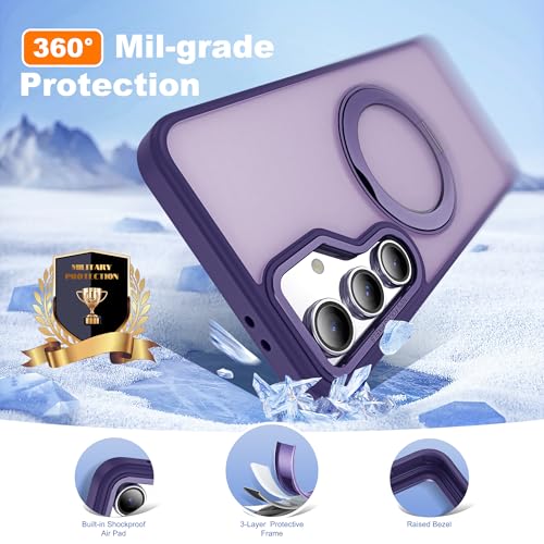Image of for Samsung Galaxy S23 FE Case with 360 Rotatable Magnetic Ring Stand Compatible with Mag-Safe Military Protection Shockproof Matte Translucent Phone Cases for S23 FE,Dark Purple